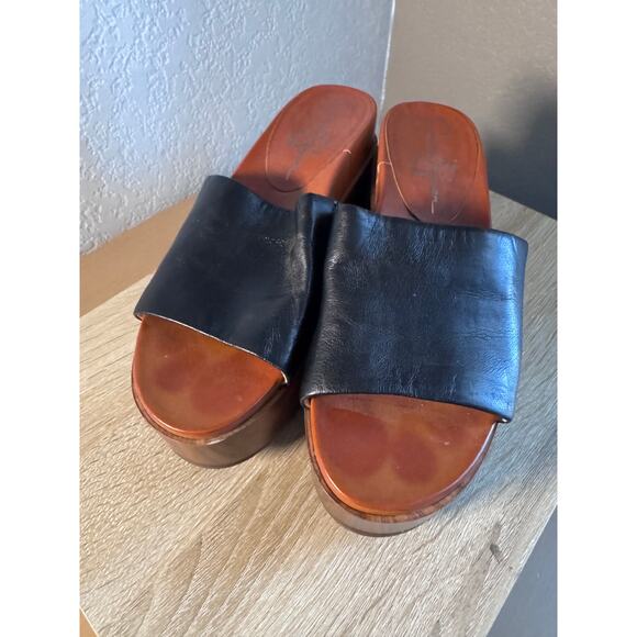 Jessica Simpson Black Leather Platform Wedge Slide Sandals Size 6.5M/37 - Picture 1 of 8